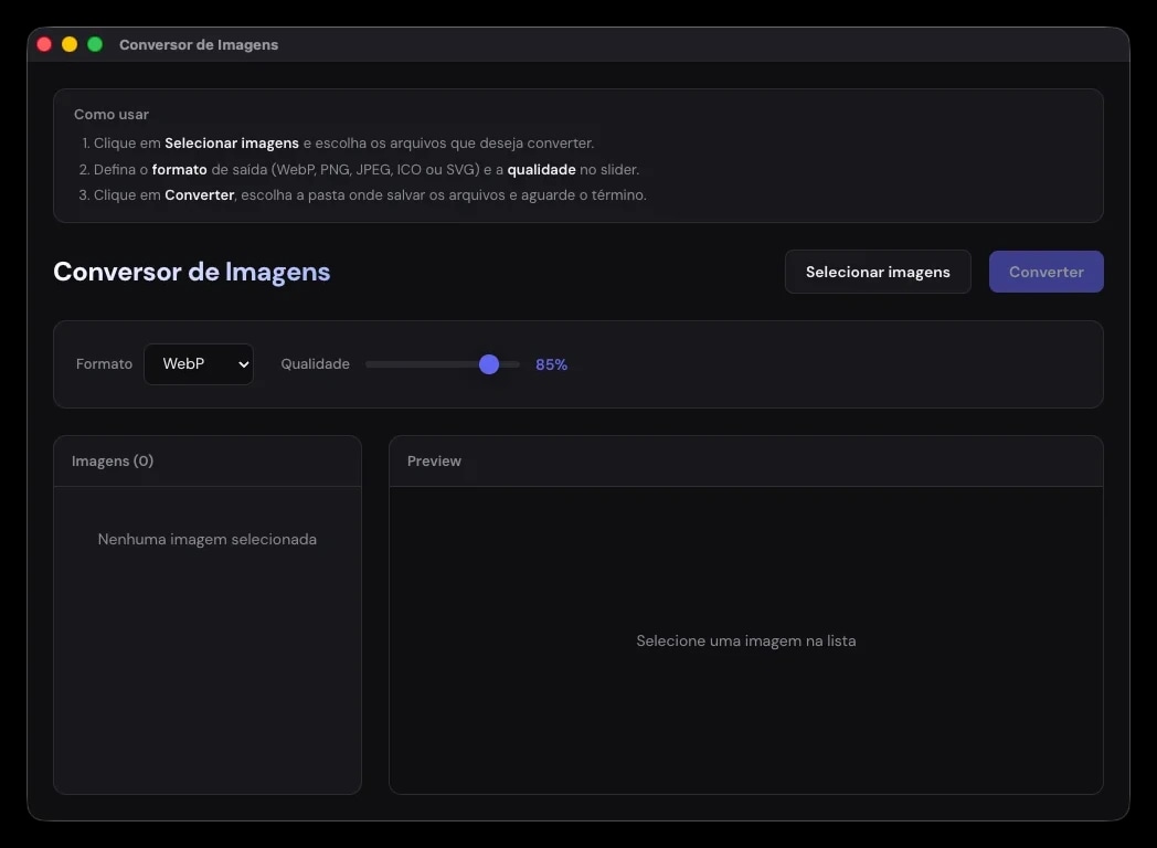 Interface do app